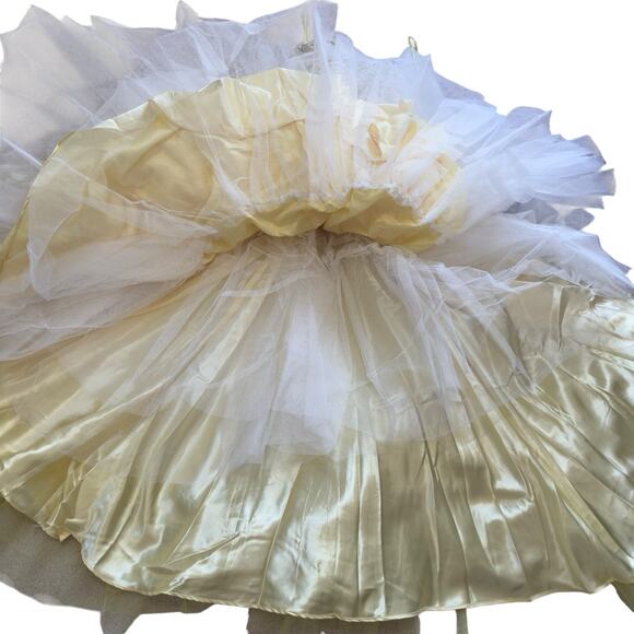 Mac Duggal Yellow Corset Beaded Ball Gown Rhinestones Satin Tulle Sz 0 - Picture 10 of 15